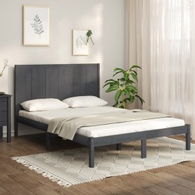 Estructura de cama de madera maciza de pino gris 140x200 cm de vidaXL, Camas y somieres - Ref: Foro24-3105732, Precio: 167,99...