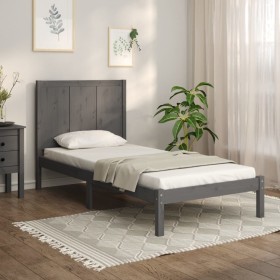 Gray single solid wood bed frame 90x190 cm by vidaXL, Beds and slatted bases - Ref: Foro24-3105697, Price: 128,99 €, Discount: %