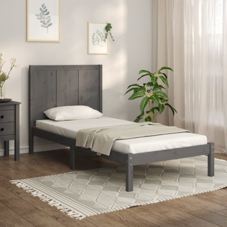 Estructura de cama madera maciza individual gris 90x190 cm de vidaXL, Camas y somieres - Ref: Foro24-3105697, Precio: 128,99 ...