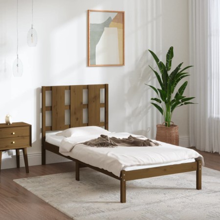 Honey brown solid wood bed frame 75x190 cm by vidaXL, Beds and slatted bases - Ref: Foro24-3105563, Price: 96,99 €, Discount: %