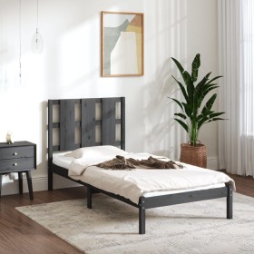 Solid gray pine wood bed frame 100x200 cm by vidaXL, Beds and slatted bases - Ref: Foro24-3105592, Price: 104,99 €, Discount: %