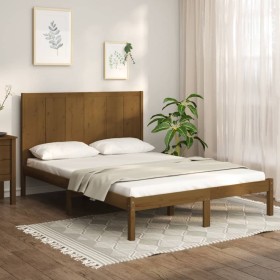 Honey brown solid pine wood bed frame 140x190 cm by vidaXL, Beds and slatted bases - Ref: Foro24-3105713, Price: 170,99 €, Di...