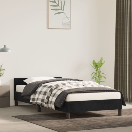 Bed frame with black velvet headboard 90x190 cm by vidaXL, Beds and slatted bases - Ref: Foro24-347545, Price: 104,19 €, Disc...