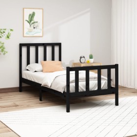 Solid black pine wood bed frame 90x200 cm by vidaXL, Beds and slatted bases - Ref: Foro24-3106692, Price: 146,63 €, Discount: %