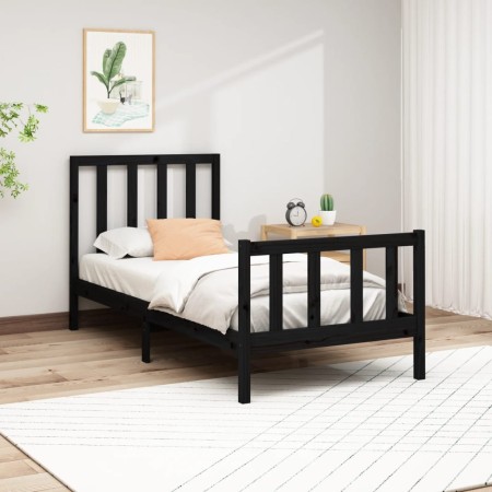 Estructura de cama madera maciza de pino negro 90x200 cm de vidaXL, Camas y somieres - Ref: Foro24-3106692, Precio: 145,56 €,...