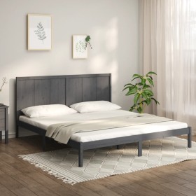 Solid gray pine wood bed frame 200x200 cm by vidaXL, Beds and slatted bases - Ref: Foro24-3105752, Price: 180,99 €, Discount: %