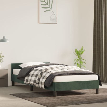 Estructura cama con cabecero terciopelo verde oscuro 90x190 cm de vidaXL, Camas y somieres - Ref: Foro24-347546, Precio: 95,8...