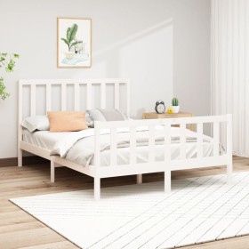 Solid white pine wood bed frame 140x190 cm by vidaXL, Beds and slatted bases - Ref: Foro24-3106684, Price: 132,88 €, Discount: %