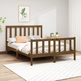 Honey brown solid pine wood bed frame 120x200 cm by vidaXL, Beds and slatted bases - Ref: Foro24-3106701, Price: 139,99 €, Di...