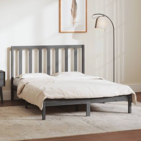 Gray double solid pine wood bed frame 135x190cm by vidaXL, Beds and slatted bases - Ref: Foro24-3106615, Price: 137,99 €, Dis...