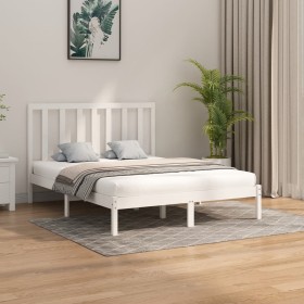 White solid wood bed frame King Size 150x200 cm by vidaXL, Beds and slatted bases - Ref: Foro24-3106774, Price: 120,99 €, Dis...