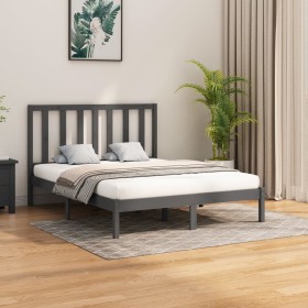 Gray solid wood bed frame King Size 150x200 cm by vidaXL, Beds and slatted bases - Ref: Foro24-3106775, Price: 157,99 €, Disc...