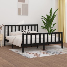 Black solid wood bed frame Supe King 180x200 cm by vidaXL, Beds and slatted bases - Ref: Foro24-3106852, Price: 196,99 €, Dis...