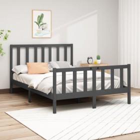 Solid gray pine wood bed frame 140x190 cm by vidaXL, Beds and slatted bases - Ref: Foro24-3106685, Price: 143,80 €, Discount: %