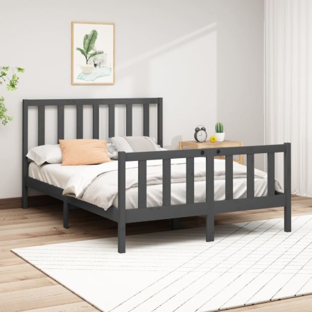 Solid gray pine wood bed frame 140x190 cm by vidaXL, Beds and slatted bases - Ref: Foro24-3106685, Price: 143,99 €, Discount: %