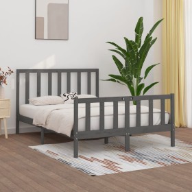 Estructura de cama de madera maciza gris 160x200 cm de vidaXL, Camas y somieres - Ref: Foro24-3106845, Precio: 153,99 €, Desc...