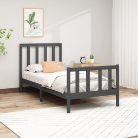 Solid gray pine wood bed frame 100x200 cm by vidaXL, Beds and slatted bases - Ref: Foro24-3106695, Price: 109,99 €, Discount: %