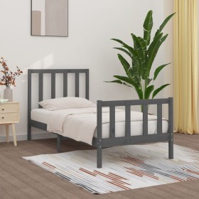 Gray solid wood bed frame 100x200 cm by vidaXL, Beds and slatted bases - Ref: Foro24-3106825, Price: 108,99 €, Discount: %