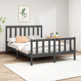 Solid gray pine wood bed frame 140x200 cm by vidaXL, Beds and slatted bases - Ref: Foro24-3106705, Price: 160,99 €, Discount: %