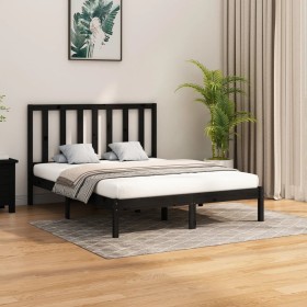 Black solid wood bed frame 140x200 cm by vidaXL, Beds and slatted bases - Ref: Foro24-3106772, Price: 151,65 €, Discount: %