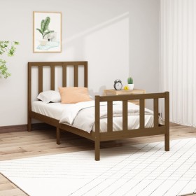 Honey brown solid pine wood bed frame 100x200 cm by vidaXL, Beds and slatted bases - Ref: Foro24-3106696, Price: 109,99 €, Di...