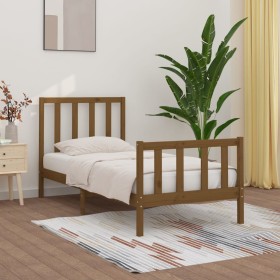 Honey brown solid wood bed frame 100x200 cm by vidaXL, Beds and slatted bases - Ref: Foro24-3106826, Price: 113,99 €, Discoun...