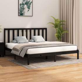 Estructura de cama madera maciza negro Supe King 180x200 cm de vidaXL, Camas y somieres - Ref: Foro24-3106787, Precio: 185,31...