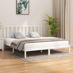 White solid wood bed frame 200x200 cm by vidaXL, Beds and slatted bases - Ref: Foro24-3106789, Price: 131,41 €, Discount: %