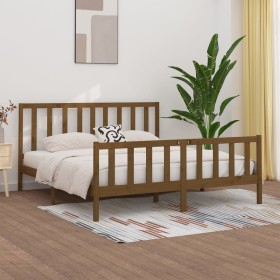 Estructura de cama madera maciza marrón miel 200x200 cm de vidaXL, Camas y somieres - Ref: Foro24-3106856, Precio: 165,99 €, ...