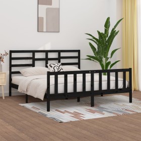 Solid black pine wood bed frame 200x200 cm by vidaXL, Beds and slatted bases - Ref: Foro24-3107637, Price: 202,99 €, Discount: %