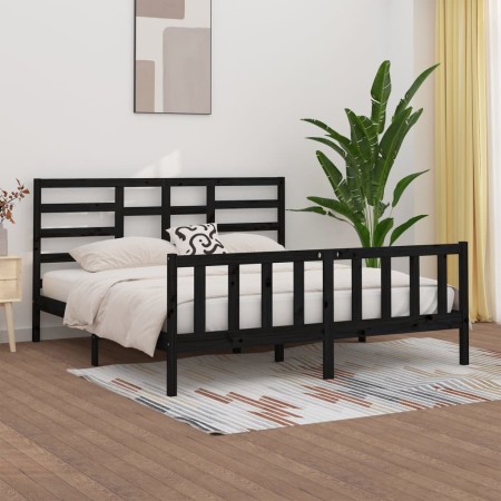 Solid black pine wood bed frame 200x200 cm by vidaXL, Beds and slatted bases - Ref: Foro24-3107637, Price: 199,06 €, Discount: %