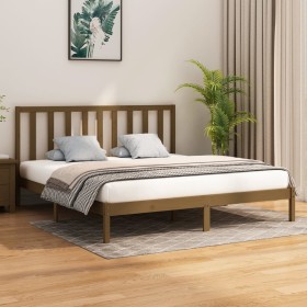 Estructura de cama madera maciza de pino marrón miel 200x200 cm de vidaXL, Camas y somieres - Ref: Foro24-3106791, Precio: 15...