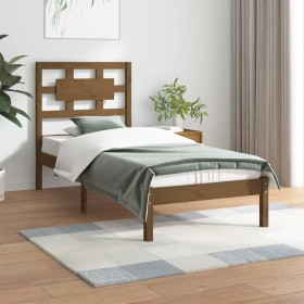 Honey brown solid pine wood bed frame 90x200 cm by vidaXL, Beds and slatted bases - Ref: Foro24-3107341, Price: 107,99 €, Dis...