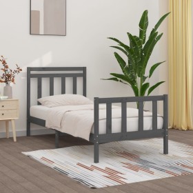 Solid gray pine wood bed frame 90x200 cm by vidaXL, Beds and slatted bases - Ref: Foro24-3107015, Price: 112,99 €, Discount: %