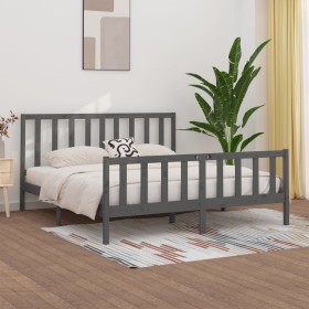 Estructura de cama de madera maciza gris Super King 180x200 cm de vidaXL, Camas y somieres - Ref: Foro24-3106850, Precio: 161...