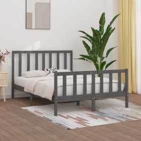 Gray solid wood bed frame 140x200 cm by vidaXL, Beds and slatted bases - Ref: Foro24-3106835, Price: 155,99 €, Discount: %