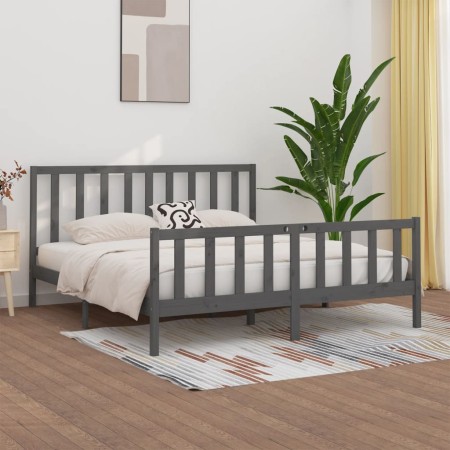 Gray solid wood bed frame 200x200 cm by vidaXL, Beds and slatted bases - Ref: Foro24-3106855, Price: 160,75 €, Discount: %