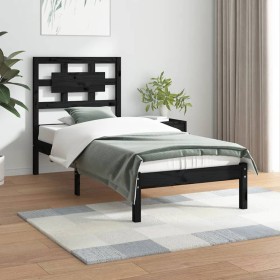 Solid black pine wood bed frame 100x200 cm by vidaXL, Beds and slatted bases - Ref: Foro24-3107347, Price: 123,99 €, Discount: %