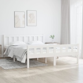 White solid wood bed frame 135x190 cm by vidaXL, Beds and slatted bases - Ref: Foro24-810655, Price: 124,99 €, Discount: %