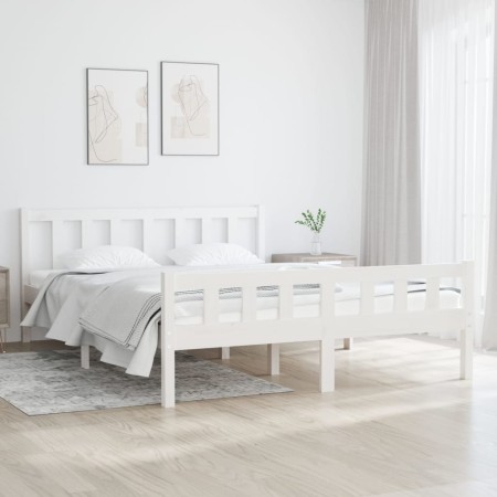 Estructura de cama madera maciza blanca 135x190 cm de vidaXL, Camas y somieres - Ref: Foro24-810655, Precio: 124,98 €, Descue...