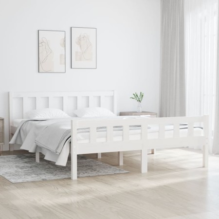 Weißer Massivholzbettrahmen 140x190 cm von vidaXL, Betten und Lattenroste - Ref: Foro24-810660, Preis: 118,70 €, Rabatt: %