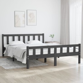 Estructura de cama madera maciza gris King Size 150x200 cm de vidaXL, Camas y somieres - Ref: Foro24-810686, Precio: 120,99 €...