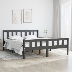 Double gray solid wood bed frame 135x190 cm by vidaXL, Beds and slatted bases - Ref: Foro24-810656, Price: 115,99 €, Discount: %