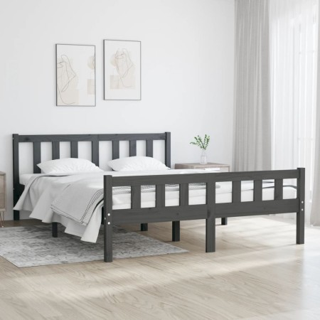 Estructura de cama madera maciza gris doble 135x190 cm de vidaXL, Camas y somieres - Ref: Foro24-810656, Precio: 115,88 €, De...