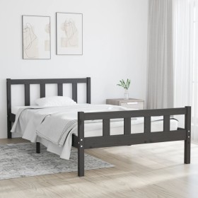 Gray solid wood bed frame 100x200 cm by vidaXL, Beds and slatted bases - Ref: Foro24-810671, Price: 119,97 €, Discount: %