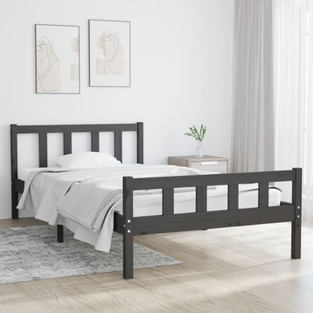 Gray solid wood bed frame 100x200 cm by vidaXL, Beds and slatted bases - Ref: Foro24-810671, Price: 120,99 €, Discount: %