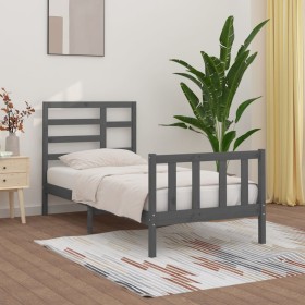 Solid gray pine wood bed frame 100x200 cm by vidaXL, Beds and slatted bases - Ref: Foro24-3107605, Price: 110,99 €, Discount: %