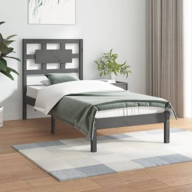 Solid gray pine wood bed frame 100x200 cm by vidaXL, Beds and slatted bases - Ref: Foro24-3107345, Price: 100,99 €, Discount: %