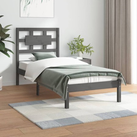 Solid gray pine wood bed frame 100x200 cm by vidaXL, Beds and slatted bases - Ref: Foro24-3107345, Price: 100,96 €, Discount: %