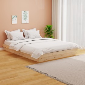 Solid wood double bed frame 135x190 cm by vidaXL, Beds and slatted bases - Ref: Foro24-819947, Price: 107,59 €, Discount: %